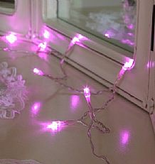 1m Pink Battery Fairy Lights, 10 LEDs, Clear Cable