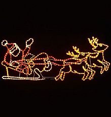 147cm Santa in Sleigh with Reindeer Rope Light Christmas Silhouette