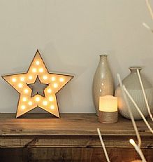 Battery Wooden Star with Warm White LED Ball Lights