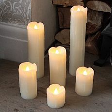 6 Battery Operated Flickering LED Wax Pillar Candles