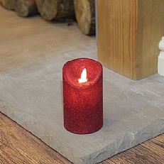 13 x 8cm Red Battery Flickering Dancing Flame Glitter Candle