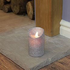13 x 8cm Silver Battery Flickering Dancing Flame Glitter Candle