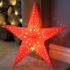 45cm Red Paper Hanging 3D Star Christmas Decoration, 10 LEDs
