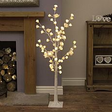 1.25m White Rose Twig Tree, 72 Warm White LEDs