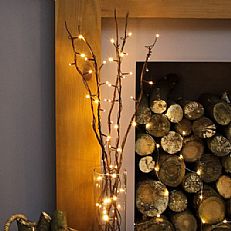 5 Decorative Brown Willow Twig Lights, 50 Warm White LEDs, 90cm