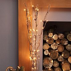 5 Decorative Snow Effect Twig Lights, 50 Warm White LEDs, 90cm
