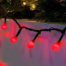 5m Red Large Berry Lights Connectable, 50 LEDs, Green Cable