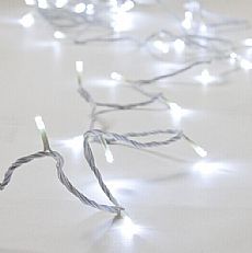 100 LED White Fairy String Lights on White Cable, 10 Metre