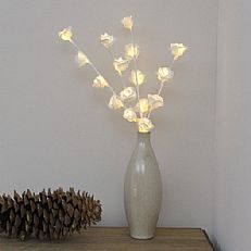 45cm Battery White Rose Twig Lights with Timer, 16 Warm White LEDs