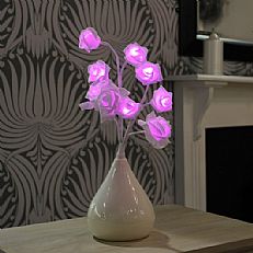 35cm Battery Rose Lights with Vase, 9 Pink LEDs