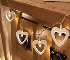 White Wooden Heart Battery Fairy Lights with Timer, Warm White LEDs