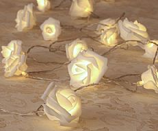 Battery Rose Flower Fairy Lights with Timer, 20 Warm White LEDs, 3.9m