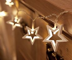 White Wooden Star Battery Fairy Lights with Timer, Warm White LED