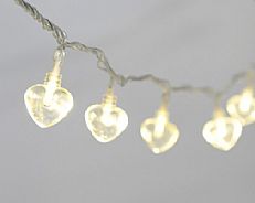 Heart Battery Powered Fairy Lights, 10 Warm White LED, Clear Cable