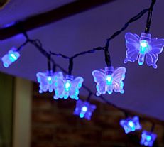 Solar Butterfly Fairy Lights with Timer, 100 Blue LED, 10m