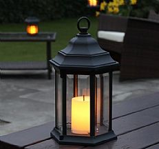 Outdoor Battery Flickering Candle Lantern with Timer, Amber LED,27.8CM