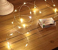 20 Warm White LED Silver Wire Micro Battery Fairy Lights