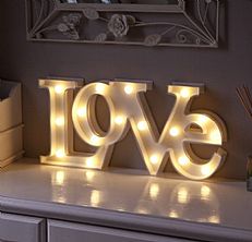 &#8217;LOVE&#8217; Marquee Battery Light Up Letters with Timer, Warm White LED