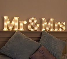 &#8217;MR &amp; MRS&#8217; Marquee Battery Light Up Letters with Timer, Warm White LED