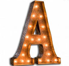 Large &#8217;A&#8217; Metal Light Up Circus Letter, 14 Warm White Bulbs