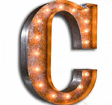 Large ’C’ Metal Light Up Circus Letter, 13 Warm White Bulbs