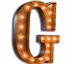 Large &#8217;G&#8217; Metal Light Up Circus Letter, 16 Warm White Bulbs