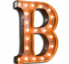 Large &#8217;B&#8217; Metal Light Up Circus Letter, 16 Warm White Bulbs