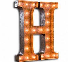 Large &#8217;H&#8217; Metal Light Up Circus Letter, 18 Warm White Bulbs