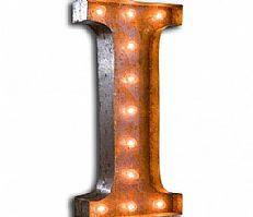 Large &#8217;I&#8217; Metal Light Up Circus Letter, 8 Warm White Bulbs