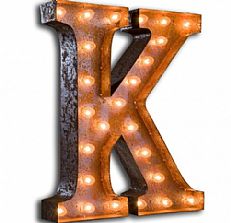 Large ’K’ Metal Light Up Circus Letter, 17 Warm White Bulbs