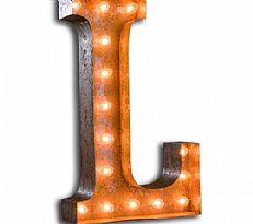 Large &#8217;L&#8217; Metal Light Up Circus Letter, 11 Warm White Bulbs
