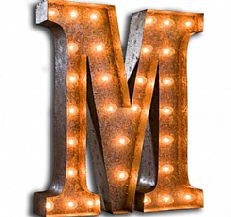 Large &#8217;M&#8217; Metal Light Up Circus Letter, 23 Warm White Bulbs