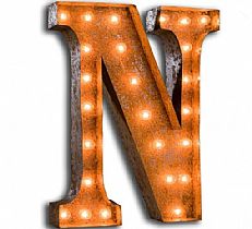 Large &#8217;N&#8217; Metal Light Up Circus Letter, 19 Warm White Bulbs