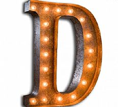 Large &#8217;D&#8217; Metal Light Up Circus Letter, 14 Warm White Bulbs