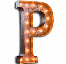Large &#8217;P&#8217; Metal Light Up Circus Letter, 13 Warm White Bulbs