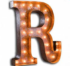 Large &#8217;R&#8217; Metal Light Up Circus Letter, 17 Warm White Bulbs