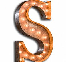 Large &#8217;S&#8217; Metal Light Up Circus Letter, 14 Warm White Bulbs