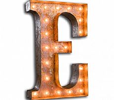 Large &#8217;E&#8217; Metal Light Up Circus Letter, 13 Warm White Bulbs