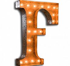 Large &#8217;F&#8217; Metal Light Up Circus Letter, 11 Warm White Bulbs