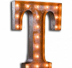 Large ’T’ Metal Light Up Circus Letter, 12 Warm White Bulbs