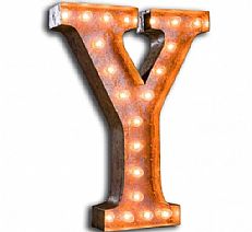 Large &#8217;Y&#8217; Metal Light Up Circus Letter, 13 Warm White Bulbs