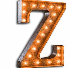 Large &#8217;Z&#8217; Metal Light Up Circus Letter, 15 Warm White Bulbs