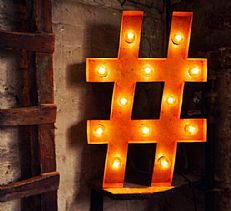 Large &#8217;Hashtag&#8217; Metal Light Up Circus Letter, 15 Warm White Bulbs