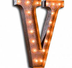 Large &#8217;V&#8217; Metal Light Up Circus Letter, 13 Warm White Bulbs