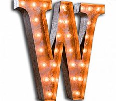 Large &#8217;W&#8217; Metal Light Up Circus Letter, 23 Warm White Bulbs