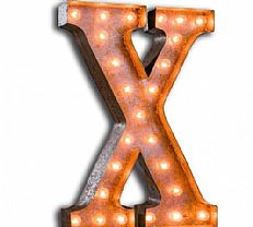 Large &#8217;X&#8217; Metal Light Up Circus Letter, 17 Warm White Bulbs