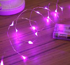 20 Pink LED Micro Battery Fairy Lights on Silver Wire