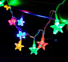 10 Multi Colour LED Star Battery Fairy Lights, Clear Cable
