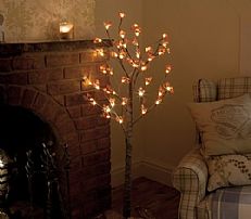 Red Berry Snow Twig Tree, 48 Warm White LED, 120cm