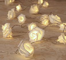 Battery Rose Flower Fairy Lights with Timer, 20 Warm White LEDs, 3.9m